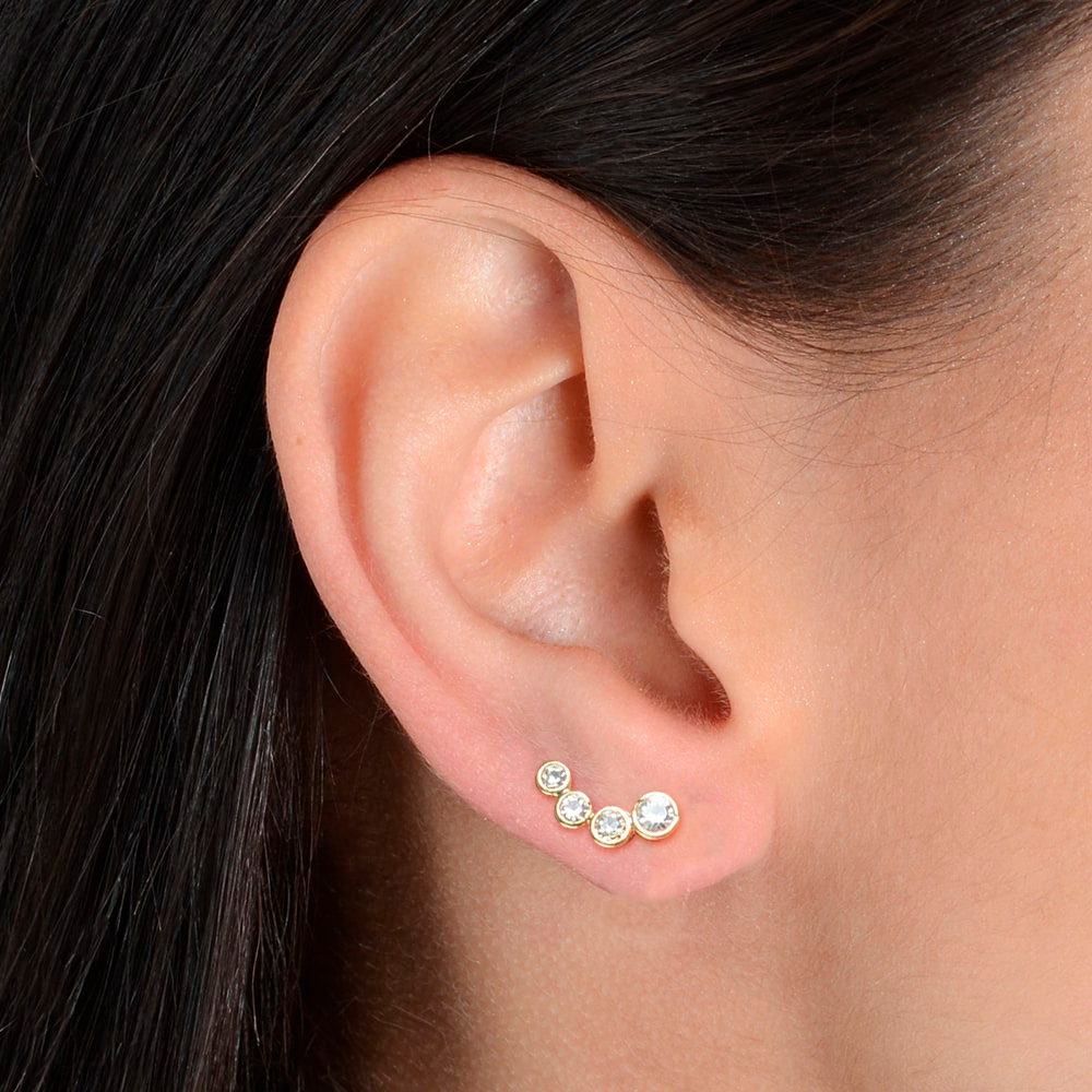 Dots of Light Stud Earring in Silver_Model