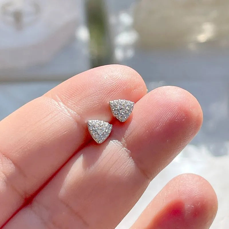 Lab-grown Triangle Shape Diamond Stud Earring in Silver