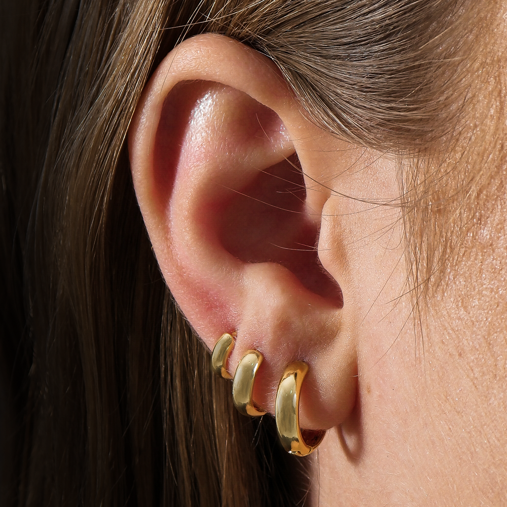 Huggie Earring Set in Gold_Model