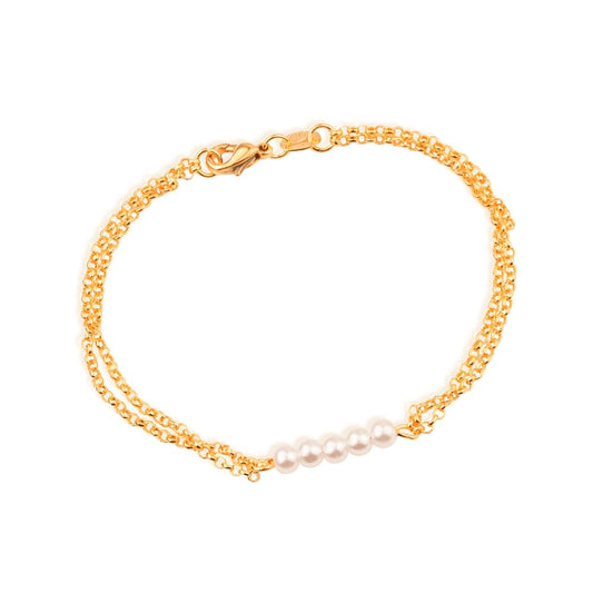 Double Chain and Pearls Bracelet in Gold_Single