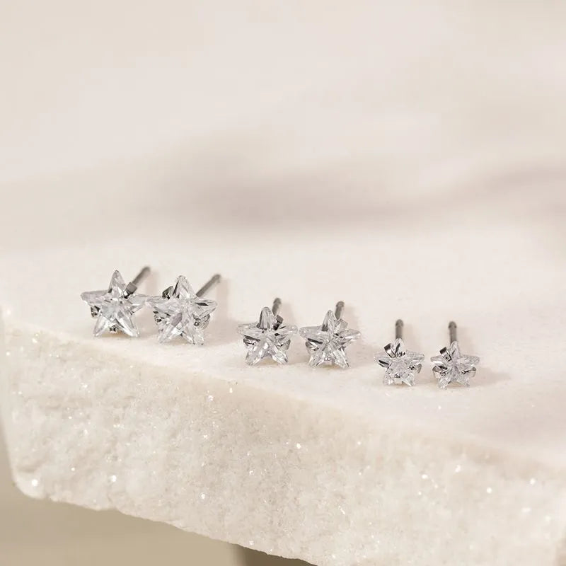 Lab-grown Star Shape Diamond Stud Earring Set in Silver