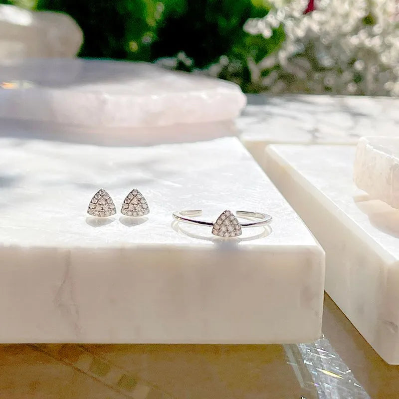 Lab-grown Triangle Shape Diamond Stud Earring in Silver