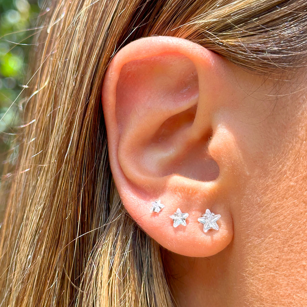 Lab-grown Star Shape Diamond Stud Earring Set in Silver