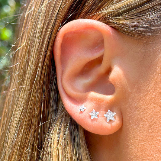 Lab-grown Star Shape Diamond Stud Earring Set in Silver