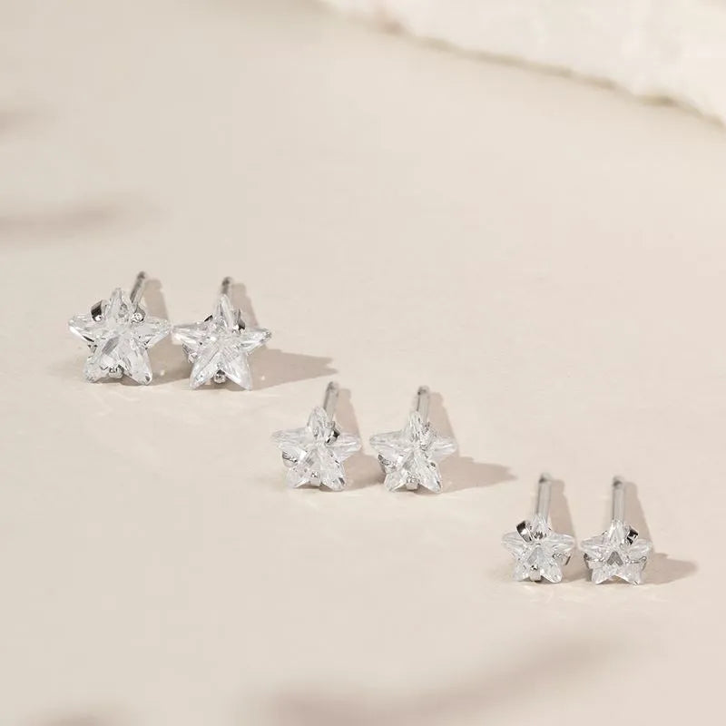 Lab-grown Star Shape Diamond Stud Earring Set in Silver